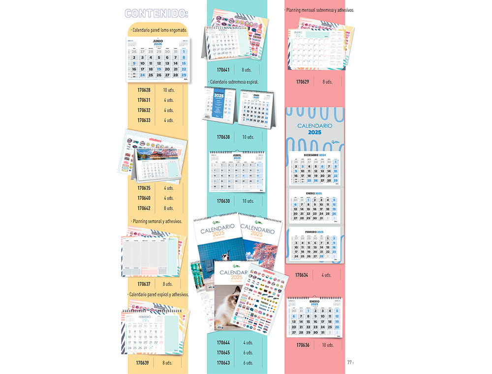CALENDARIOS LIDERPAPEL 2025 PACK DE 24 UNIDADES DISEÑOS SURTIDOS LOTE