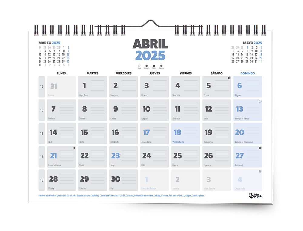 CALENDARIOS LIDERPAPEL 2025 PACK DE 24 UNIDADES DISEÑOS SURTIDOS LOTE