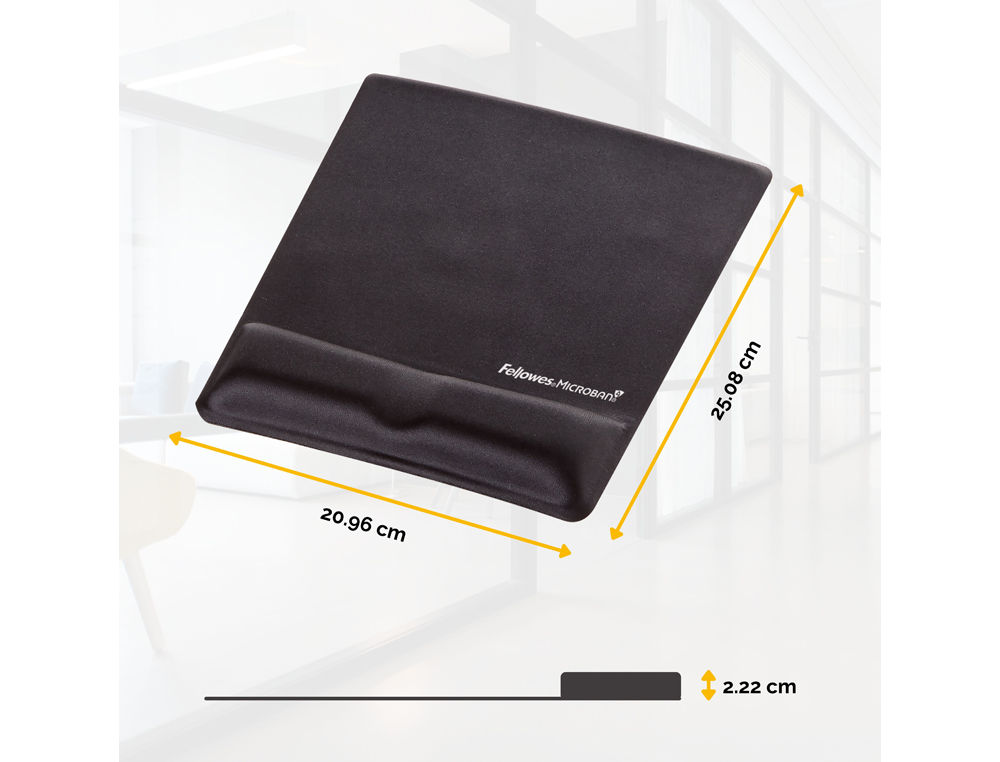 ALFOMBRILLA PARA RATON FELLOWES CANAL HEALTH-V NEGRA CON REPOSAMUECAS DE GEL 222X209,6X251 MM