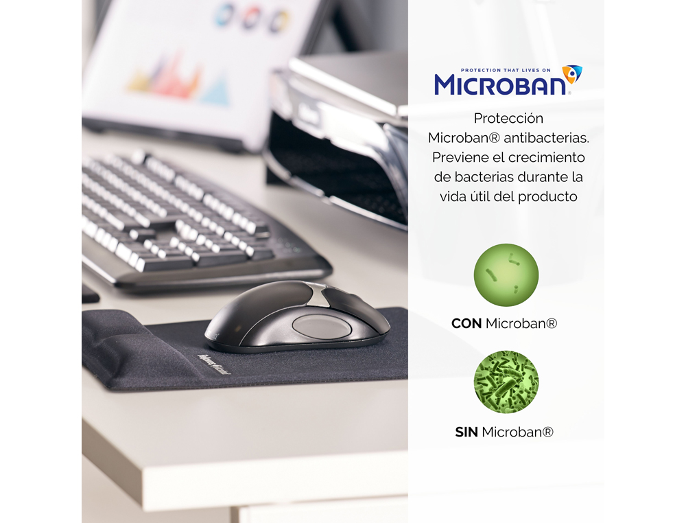 ALFOMBRILLA PARA RATON FELLOWES CANAL HEALTH-V NEGRA CON REPOSAMUECAS DE GEL 222X209,6X251 MM