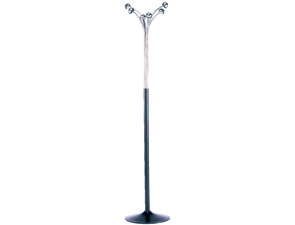 PERCHERO METALICO PIE 6 COLGADORES COLOR NEGRO/CROMADO 177X38 CM
