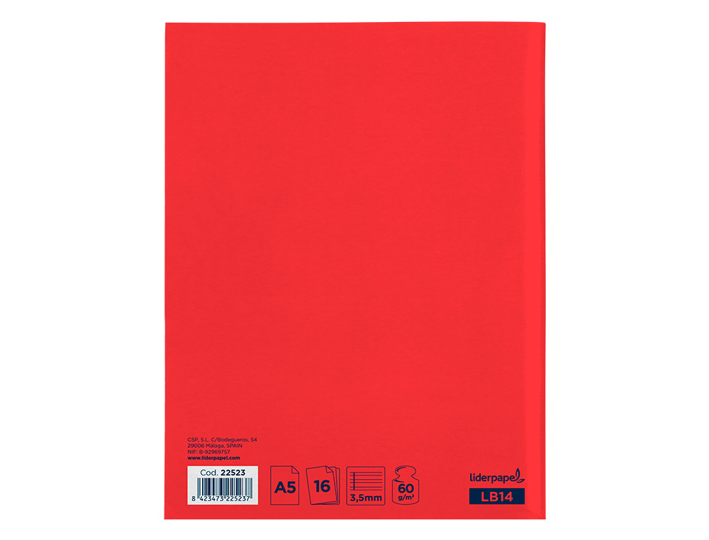 LIBRETA LIDERPAPEL SMART A5 16 HOJAS 60G/M2CUADRO PAUTA 4ª 3.5MM CON MARGEN