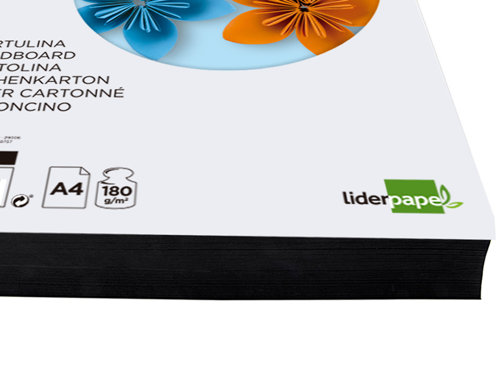 CARTULINA LIDERPAPEL A4 180G/M2 NEGRO PAQUETE DE 100 HOJAS