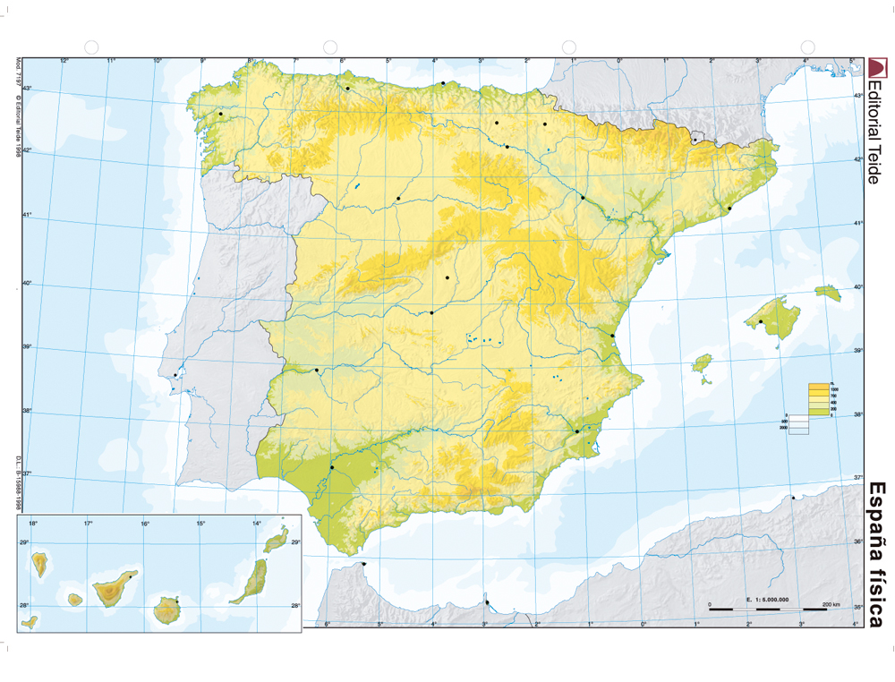 MAPA MUDO COLOR DIN A4 ESPAÑA FISICO