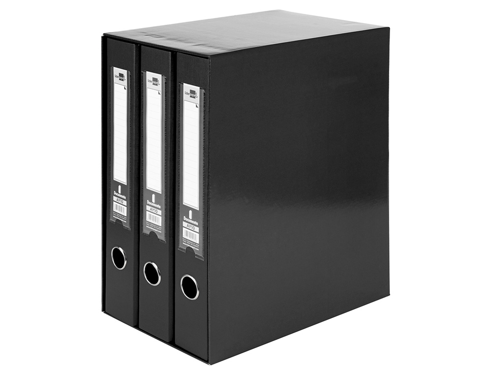 MODULO LIDERPAPEL 3 ARCHIVADORES FOLIO 2 ANILLAS MIXTAS 40MM NEGRO
