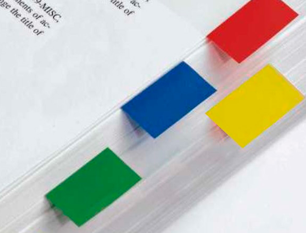 BANDERITAS SEPARADORAS Q-CONNECT 25X45 MM TRANSPARENTES Y COLOR PACK DE 4 CON 40 HOJAS