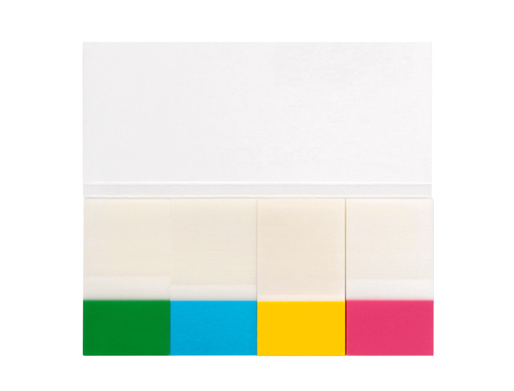 BANDERITAS SEPARADORAS Q-CONNECT 25X45 MM TRANSPARENTES Y COLOR PACK DE 4 CON 40 HOJAS