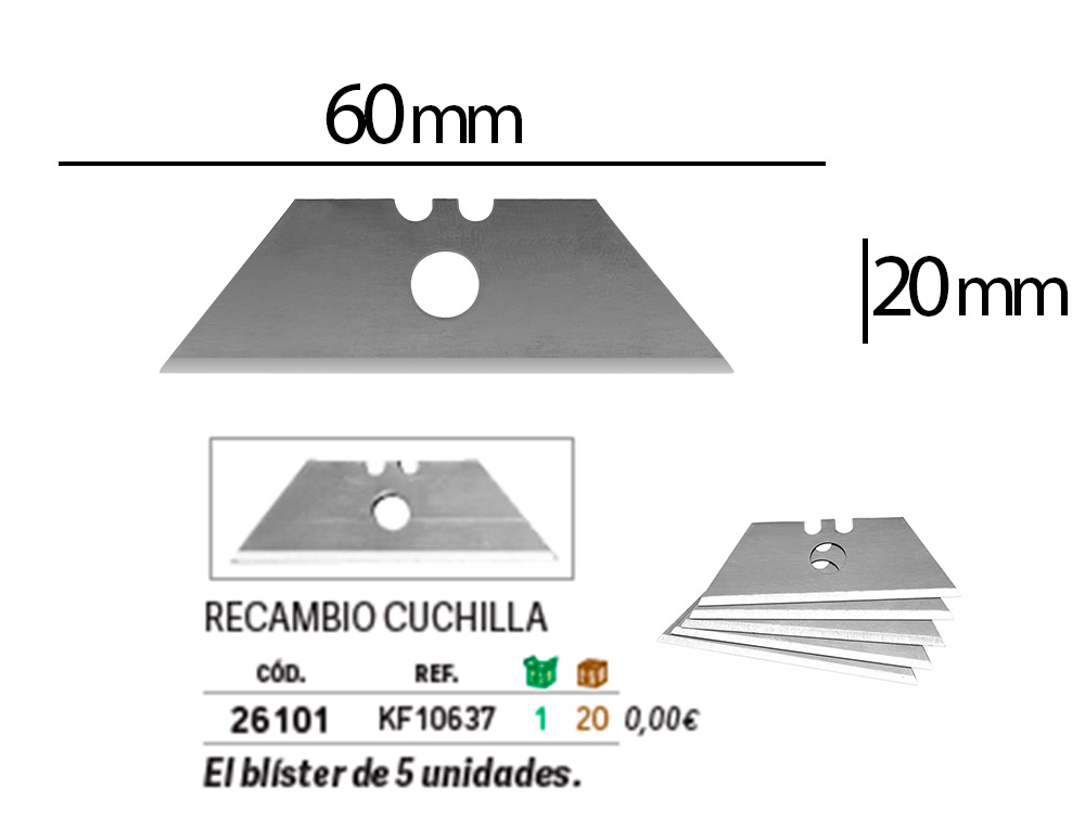 REPUESTO CUTER Q-CONNECT ANCHO PARA MODELOS KF10633/KF14624 CUCHILLA 18 MM BLISTER 5 UNIDADES