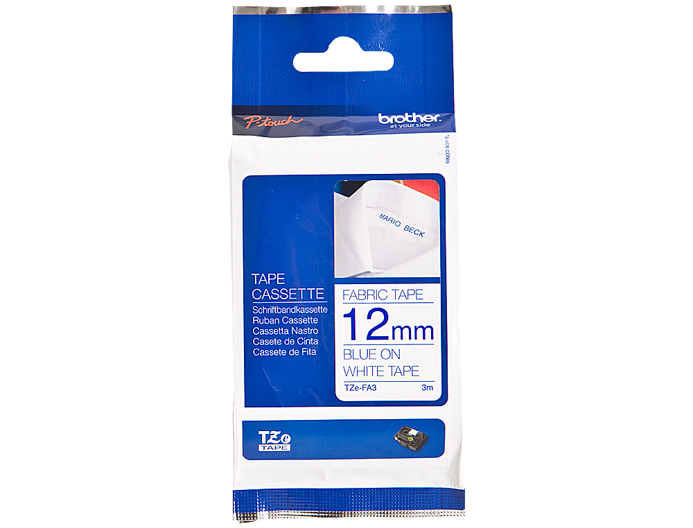 CINTA BROTHER TZEFA3 TEXTIL TEXTO AZUL SOBRE FONDO BLANCO 12 MM LONGITUD 3 MT