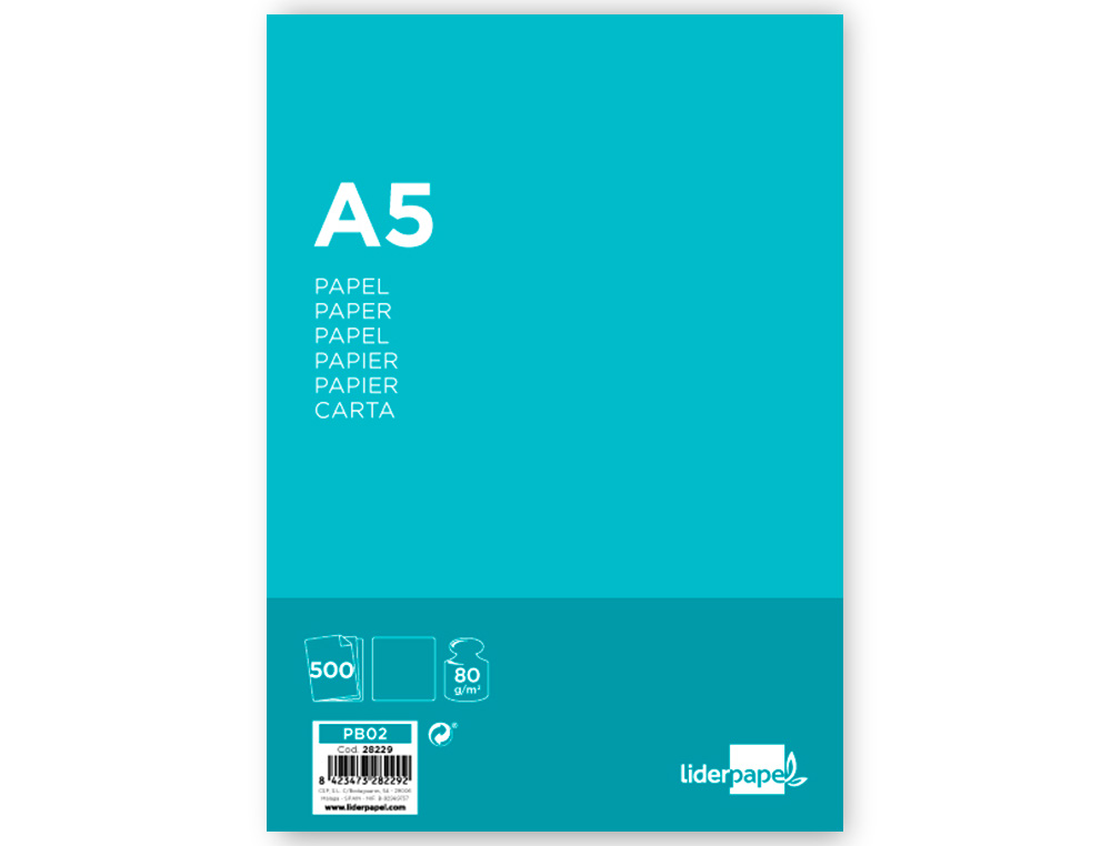PAPEL LIDERPAPEL A5 80G/M2 LISO PAQUETE DE 500 HOJAS