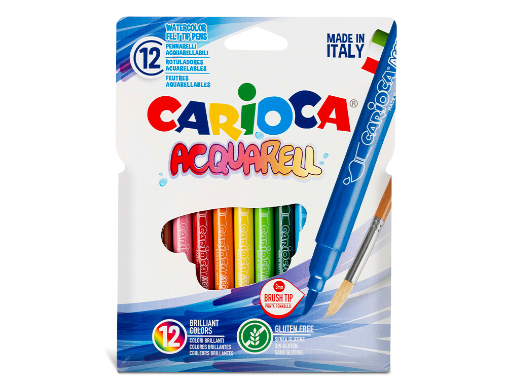 ROTULADOR CARIOCA AQUARELLE PUNTA DE PINCEL CAJA DE 12 UNIDADES COLORES SURTIDOS