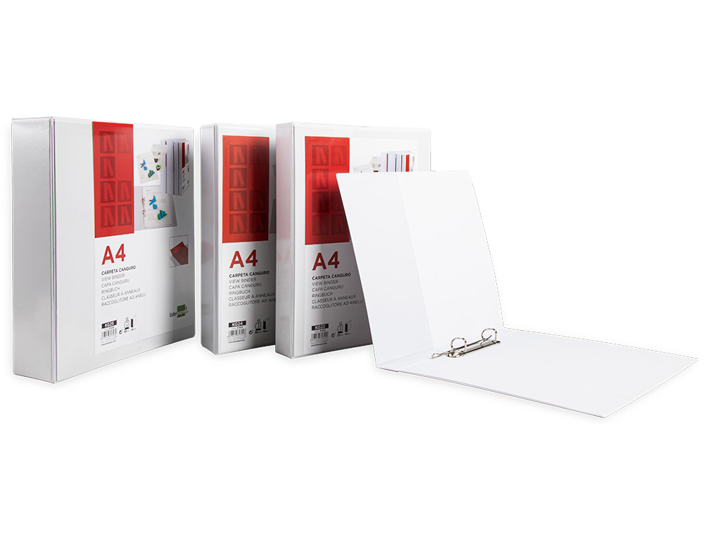 CARPETA CANGURO 4 ANILLAS MIXTAS 25MM LIDERPAPEL A4 PLASTICO COLOR BLANCO