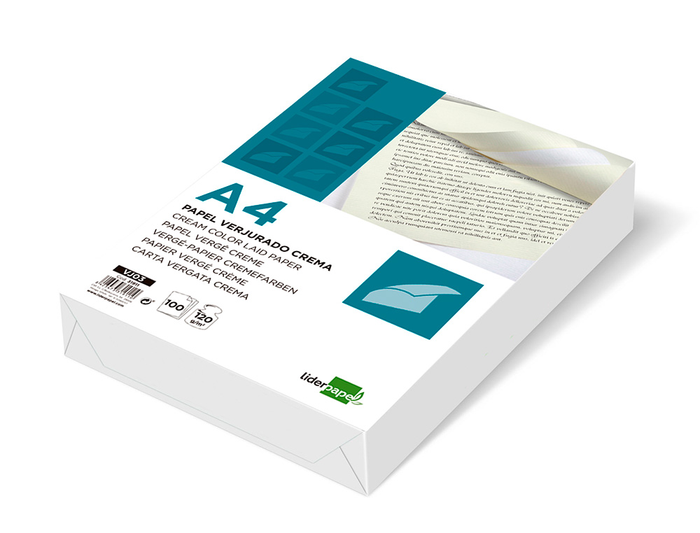PAPEL VERJURADO LIDERPAPEL A4 120G/M2 CREMA PAQUETE DE 100 HOJAS