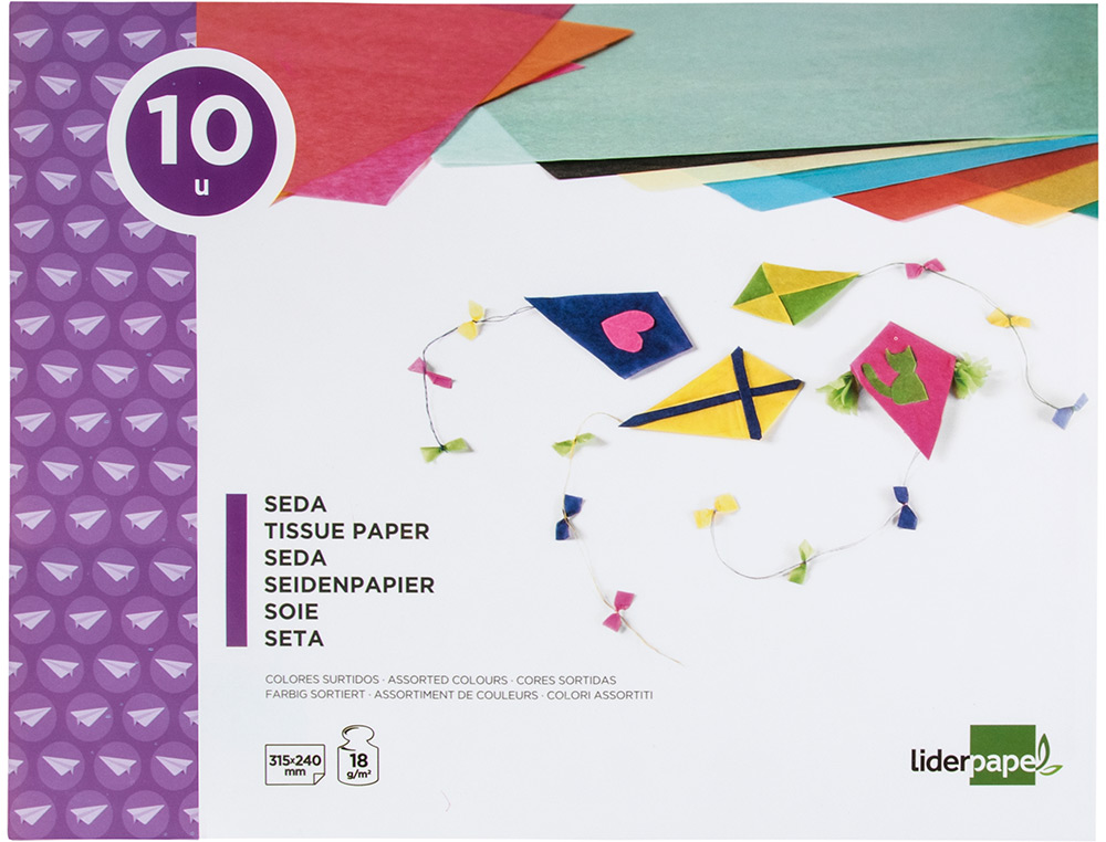 BLOC TRABAJOS MANUALES LIDERPAPEL SEDA 240X315MM 10 HOJAS COLORES SURTIDOS