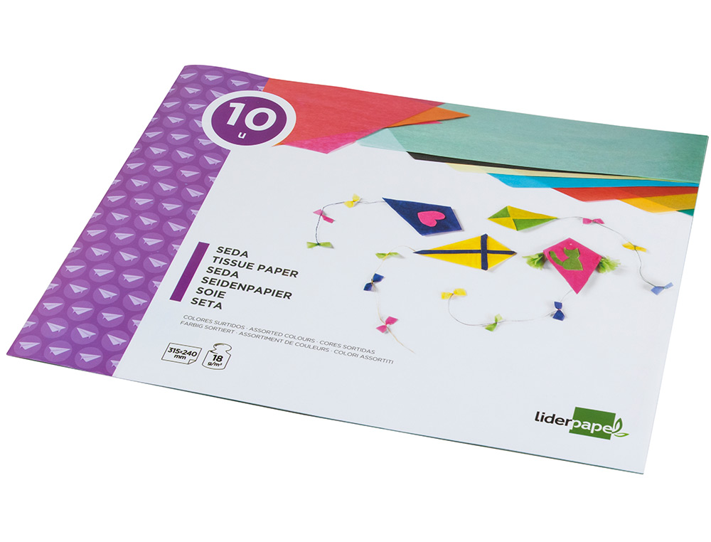 BLOC TRABAJOS MANUALES LIDERPAPEL SEDA 240X315MM 10 HOJAS COLORES SURTIDOS