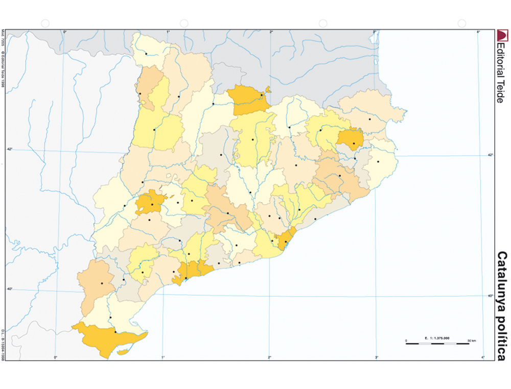 MAPA MUDO COLOR DIN A4 CATALUÑA POLITICO