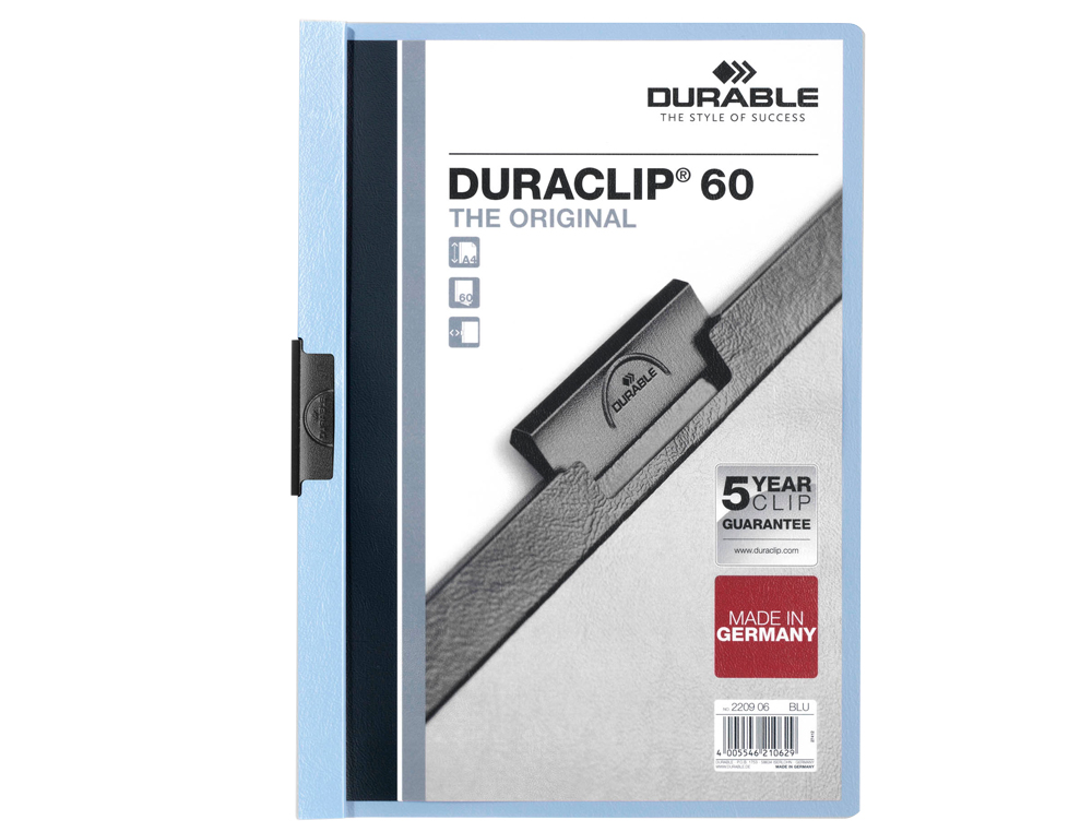 CARPETA DURACLIP DOSSIER PINZA LATERAL AZUL CAPACIDAD 60 HOJAS