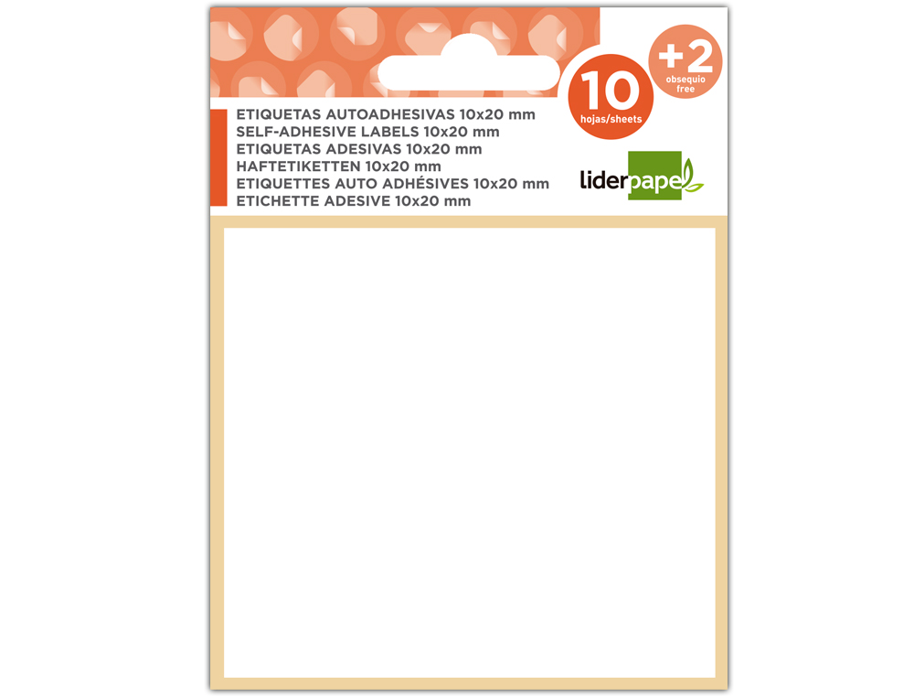 ETIQUETAS LIDERPAPEL SOBRE DE 10 H. + 2 H. OBSEQUIO 53X82 MM -2 UNIDADES POR HOJA