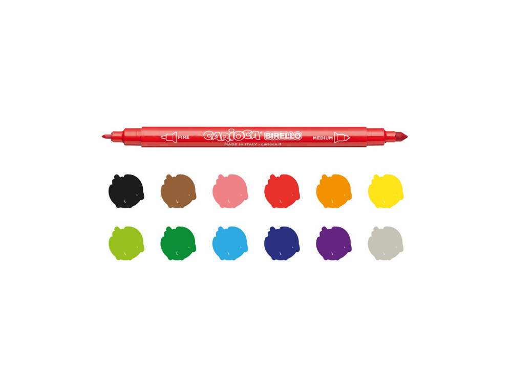 ROTULADOR CARIOCA BIRELLO DOBLE PUNTA CAJA DE 12 UNIDADES COLORES SURTIDOS
