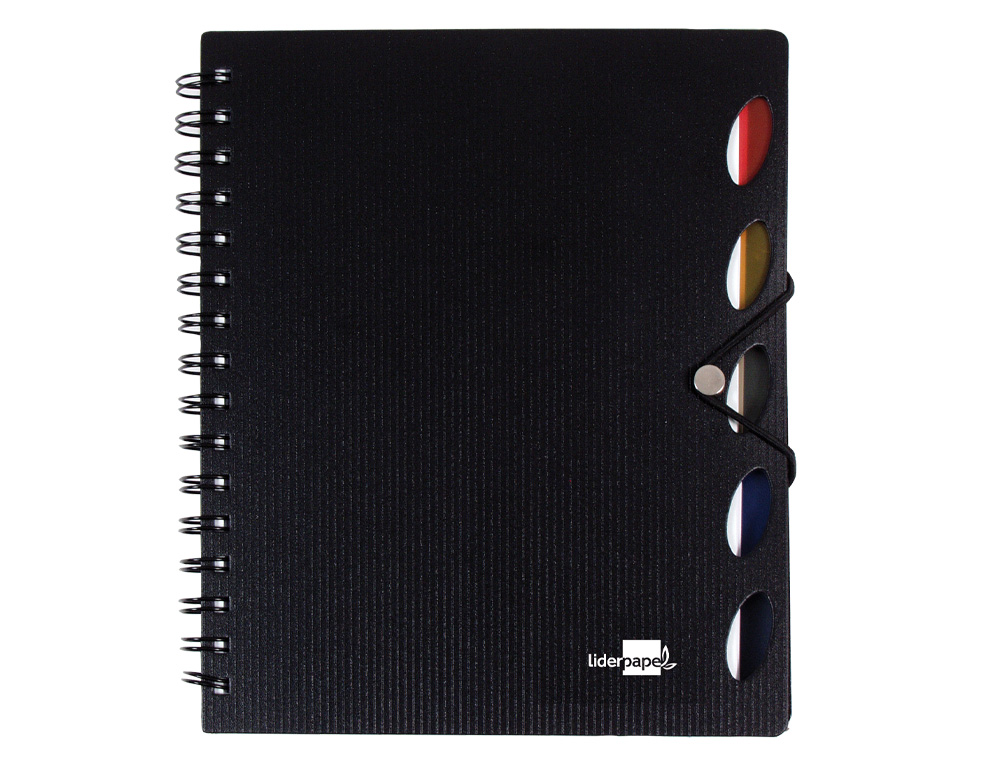 CUADERNO ESPIRAL LIDERPAPEL A4 MICRO EXECUTIVE TAPA PLASTICO 100H 80GR CUADRO 5MM 5 SEP ARADORES CON GOMILLA NEGRO