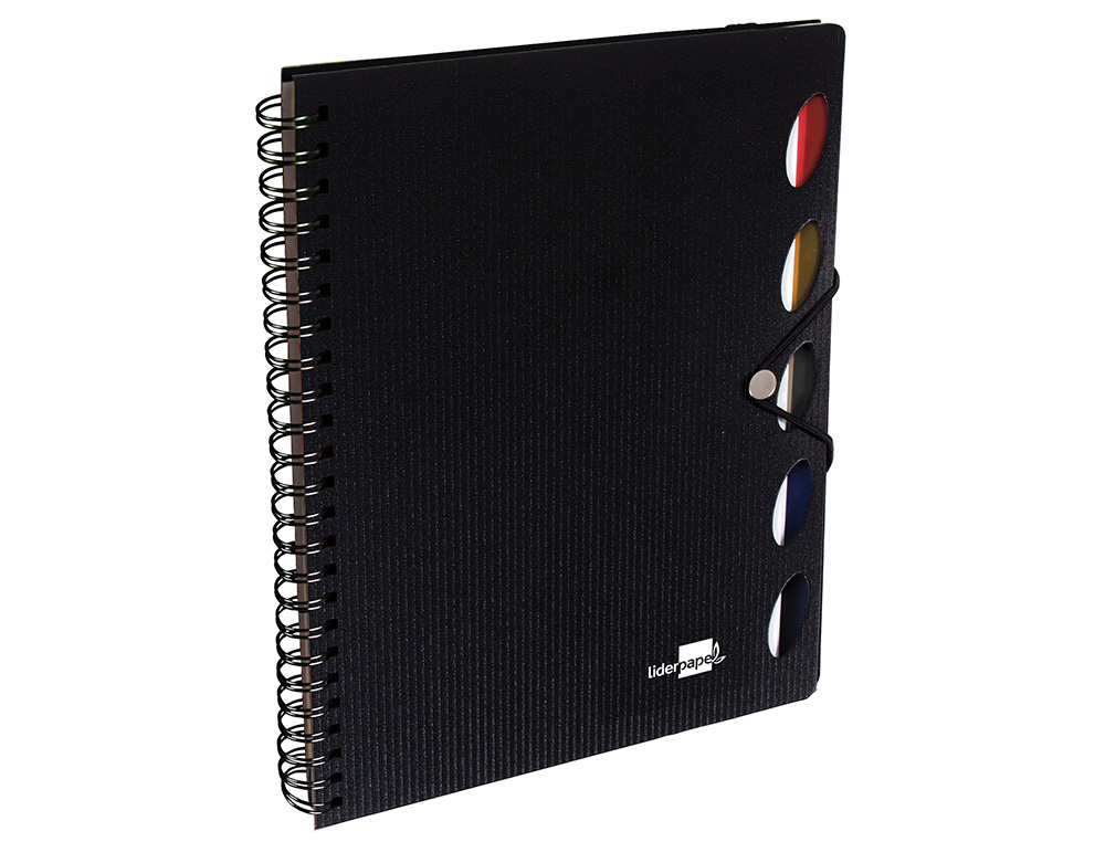 CUADERNO ESPIRAL LIDERPAPEL A4 MICRO EXECUTIVE TAPA PLASTICO 100H 80GR CUADRO 5MM 5 SEP ARADORES CON GOMILLA NEGRO