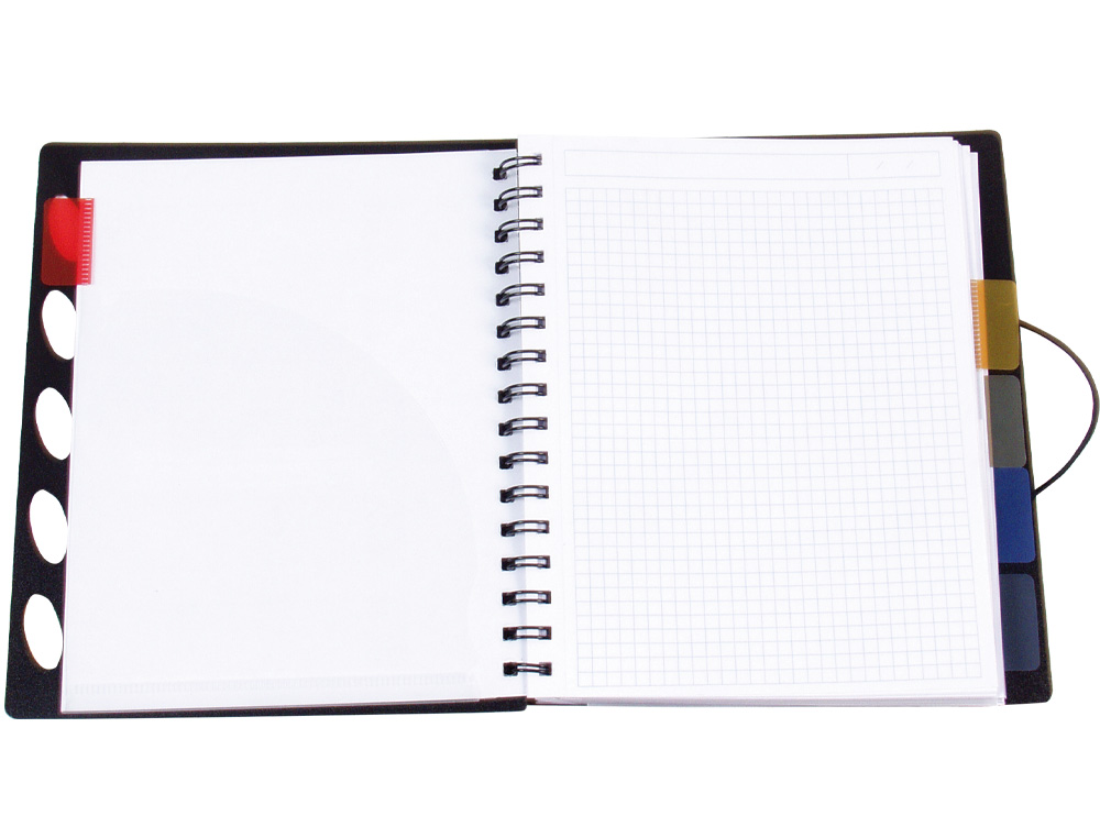 CUADERNO ESPIRAL LIDERPAPEL A4 MICRO EXECUTIVE TAPA PLASTICO 100H 80GR CUADRO 5MM 5 SEP ARADORES CON GOMILLA NEGRO