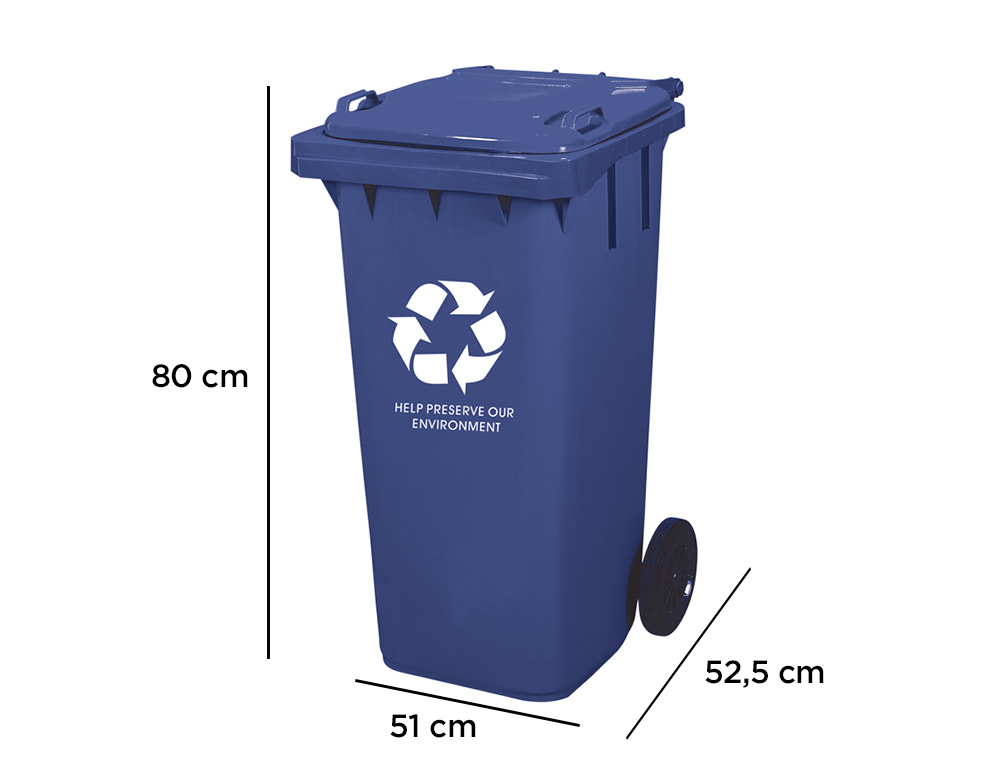 PAPELERA CONTENEDOR Q-CONNECT PLASTICO CON TAPADERA 100L COLOR AZUL 800X510X525 MM CON RUEDAS