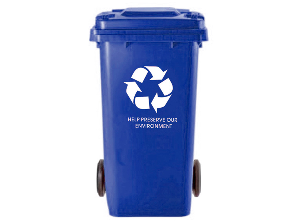 PAPELERA CONTENEDOR Q-CONNECT PLASTICO CON TAPADERA 100L COLOR AZUL 800X510X525 MM CON RUEDAS