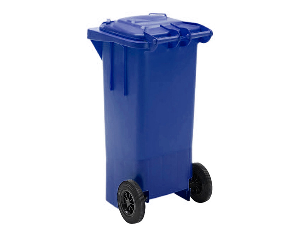 PAPELERA CONTENEDOR Q-CONNECT PLASTICO CON TAPADERA 100L COLOR AZUL 800X510X525 MM CON RUEDAS