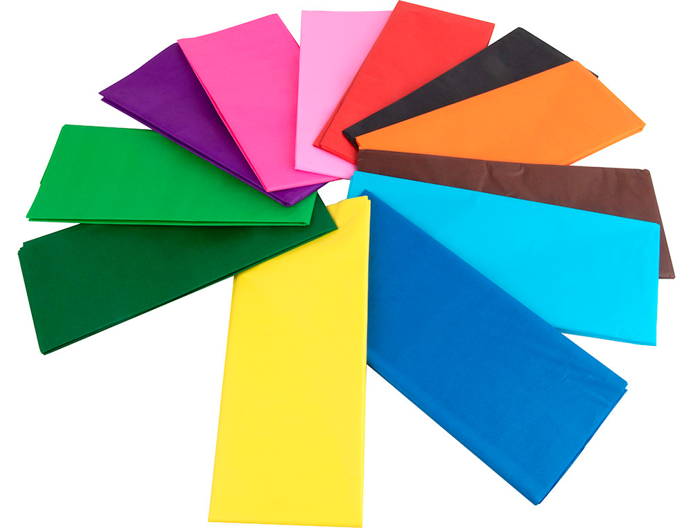 PAPEL SEDA LIDERPAPEL 52X76 CM EXPOSITOR 60 BOLSAS DE 5 HOJAS 12 COLORES SURTIDOS
