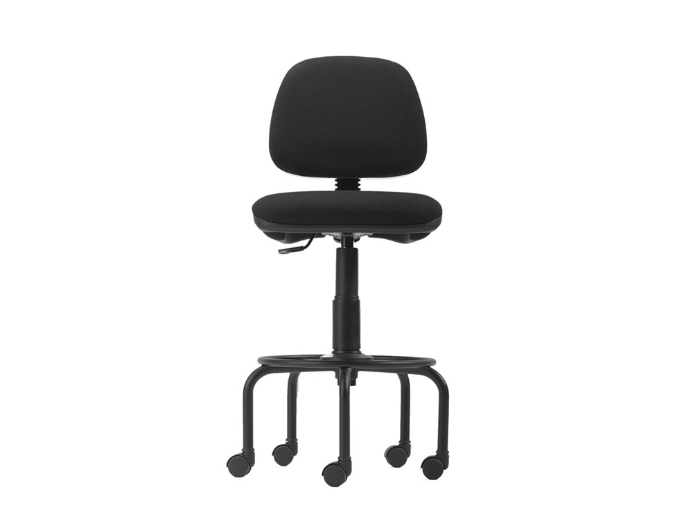 TABURETE CON RESPALDO ROCADA PARA MESA DE DIBUJO NEGRO REGULABLE EN ALTURA HASTA 725 MM TELA IGNIFUGA