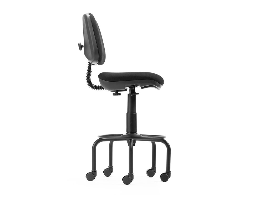 TABURETE CON RESPALDO ROCADA PARA MESA DE DIBUJO NEGRO REGULABLE EN ALTURA HASTA 725 MM TELA IGNIFUGA