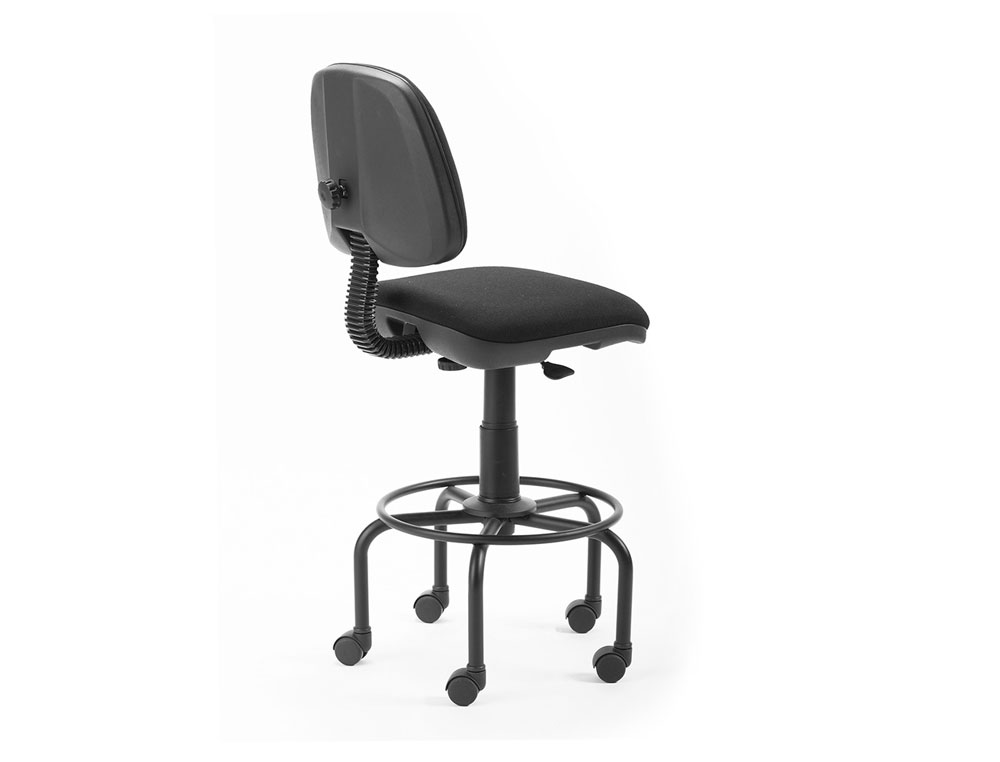 TABURETE CON RESPALDO ROCADA PARA MESA DE DIBUJO NEGRO REGULABLE EN ALTURA HASTA 725 MM TELA IGNIFUGA
