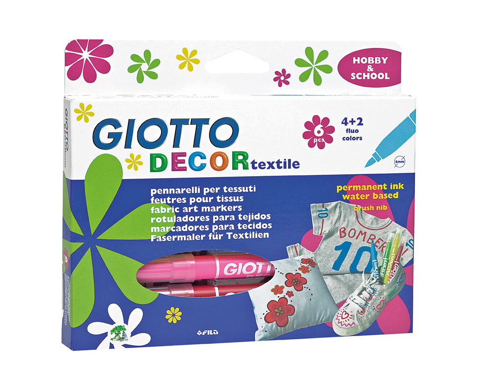 ROTULADOR GIOTTO DECOR TEXTILE PARA CAMISETAS CAJA DE 6 UNIDADES COLORES SURTIDOS