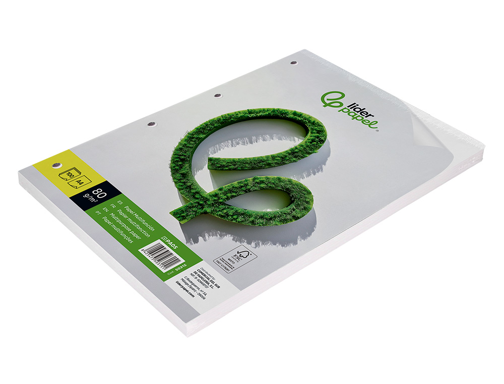 PAPEL LIDERPAPEL A4 80G/M2 LISO 4 TALADROS PAQUETE DE 100 HOJAS