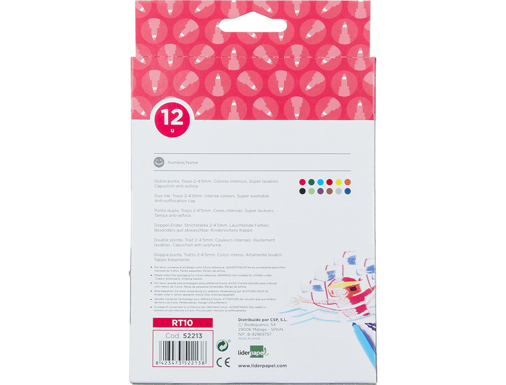 ROTULADOR LIDERPAPEL DUO DOBLE PUNTA FINA Y GRUESA CAJA DE 12 UNIDADES COLORES SURTIDOS