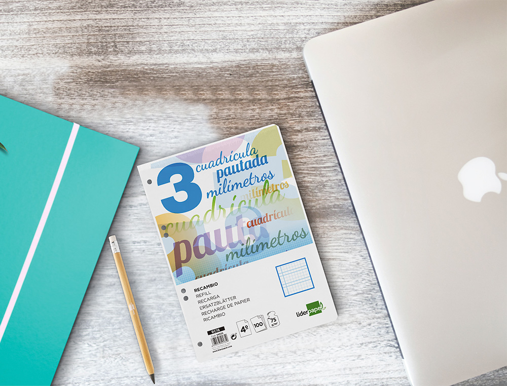 RECAMBIO LIDERPAPEL A5 PAUTAGUIA 100 HOJAS 75GR CUADRICULADO PAUTADO 3MM CON MARGEN 6 TALADROS