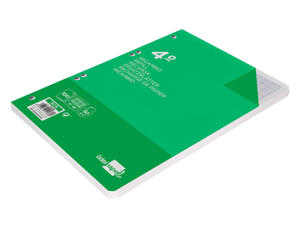 RECAMBIO LIDERPAPEL CUARTO 100 HOJAS 60G/M2 RAYADO N 46 6 TALADROS