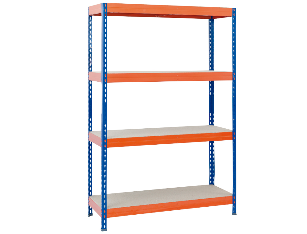 ESTANTERIA METALICA AR STORAGE 200X100X60CM 4 ESTANTES 430KG POR ESTANTE BANDEJAS DE MADERASIN TORNILLOS AZUL NARANJA