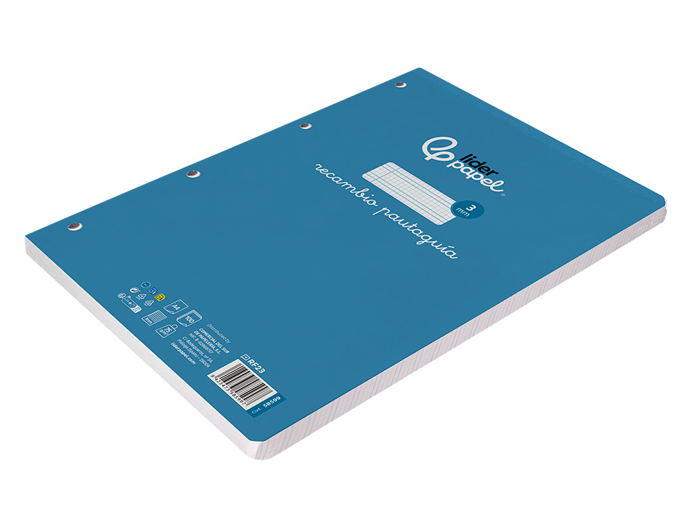 RECAMBIO LIDERPAPEL A4 PAUTAGUIA 100 HOJAS 75 G CUADRICULADO PAUTADO 3MM CON MARGEN 4 TALADROS
