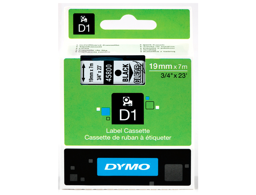 CINTA DYMO NEGRO TRANSPARENTE 19MM X 7 MT D1