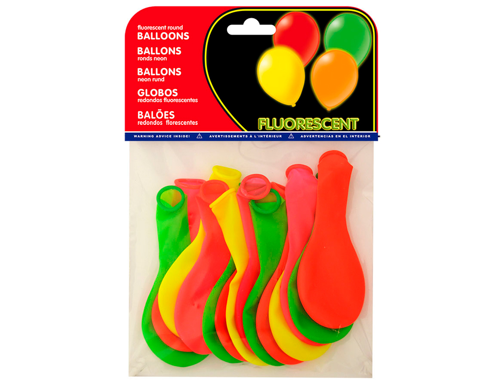 GLOBO 100% LATEX BIODEGRADABLE FLUORESCENTE BOLSA DE 15 UNIDADES COLORES SURTIDOS