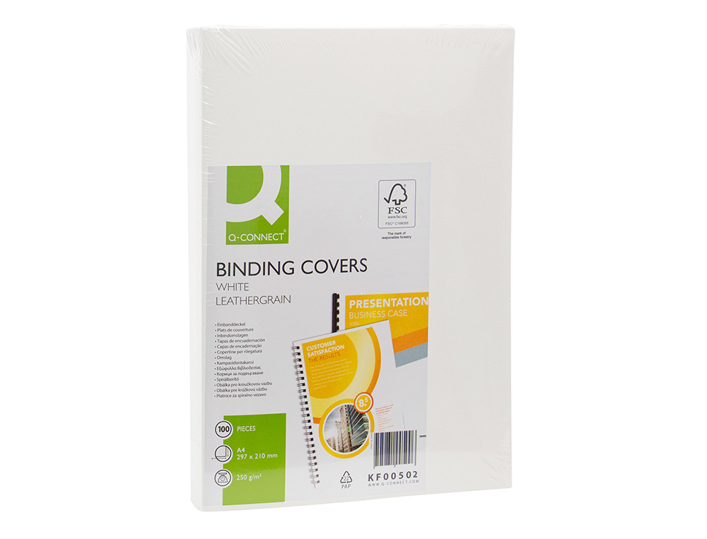 TAPA DE ENCUADERNACION Q-CONNECT CARTON DIN A4 BLANCO SIMIL PIEL CAJA DE 100 UNIDADES