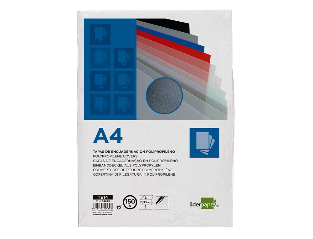 TAPA ENCUADERNACION LIDERPAPEL POLIPROPILENO A4 0.33MM TRANSLUCIDA PAQUETE DE 150 UNIDADES