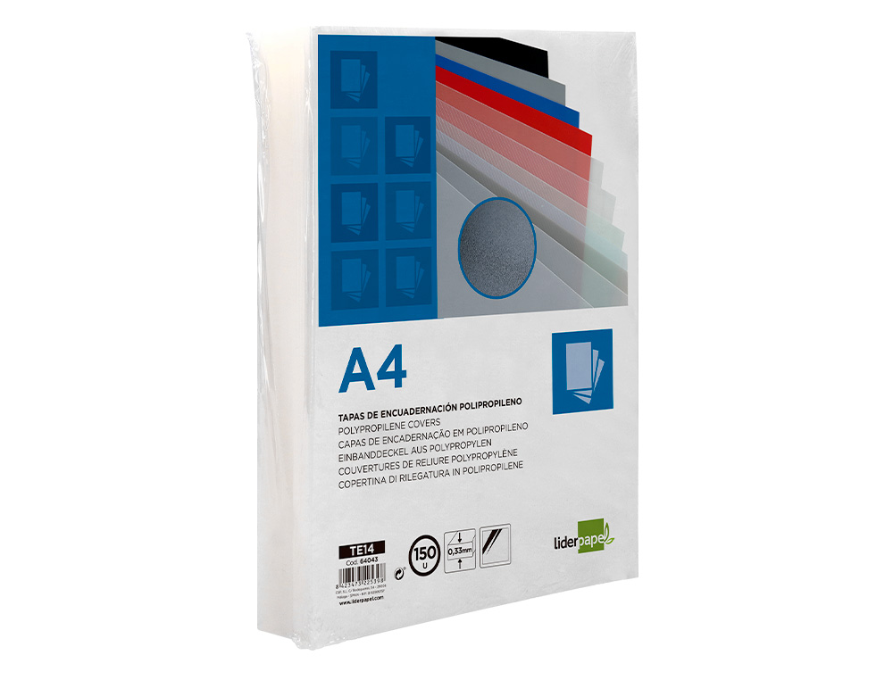 TAPA ENCUADERNACION LIDERPAPEL POLIPROPILENO A4 0.33MM TRANSLUCIDA PAQUETE DE 150 UNIDADES