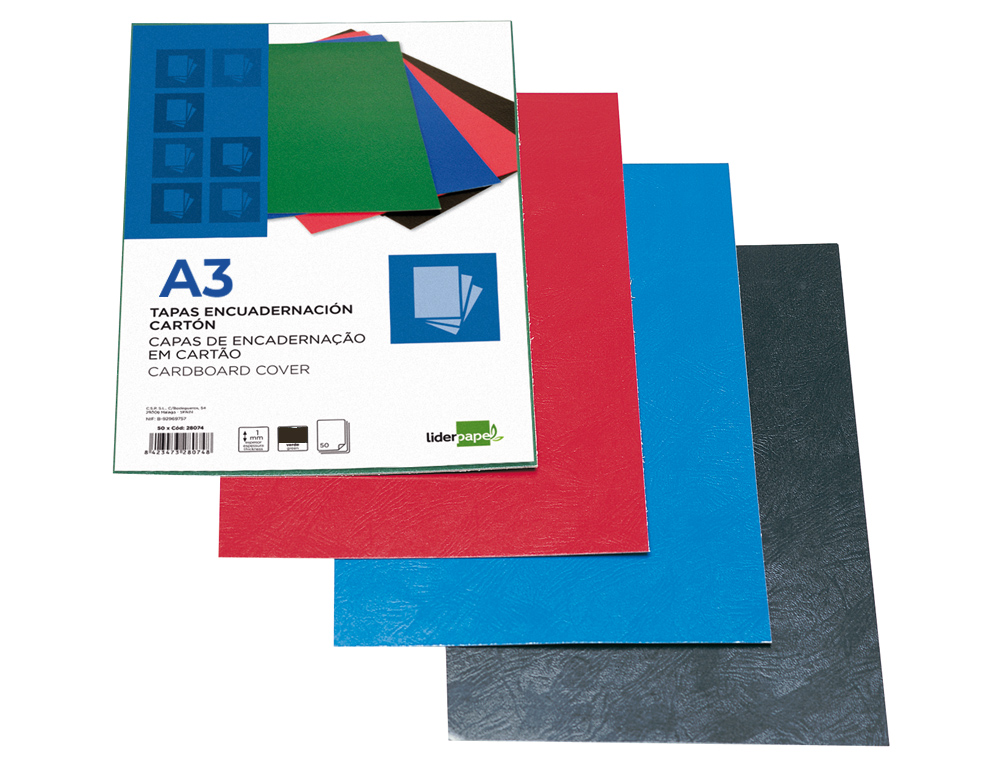 TAPA ENCUADERNACION LIDERPAPEL CARTON A3 1MM NEGRA PAQUETE DE 50 UNIDADES