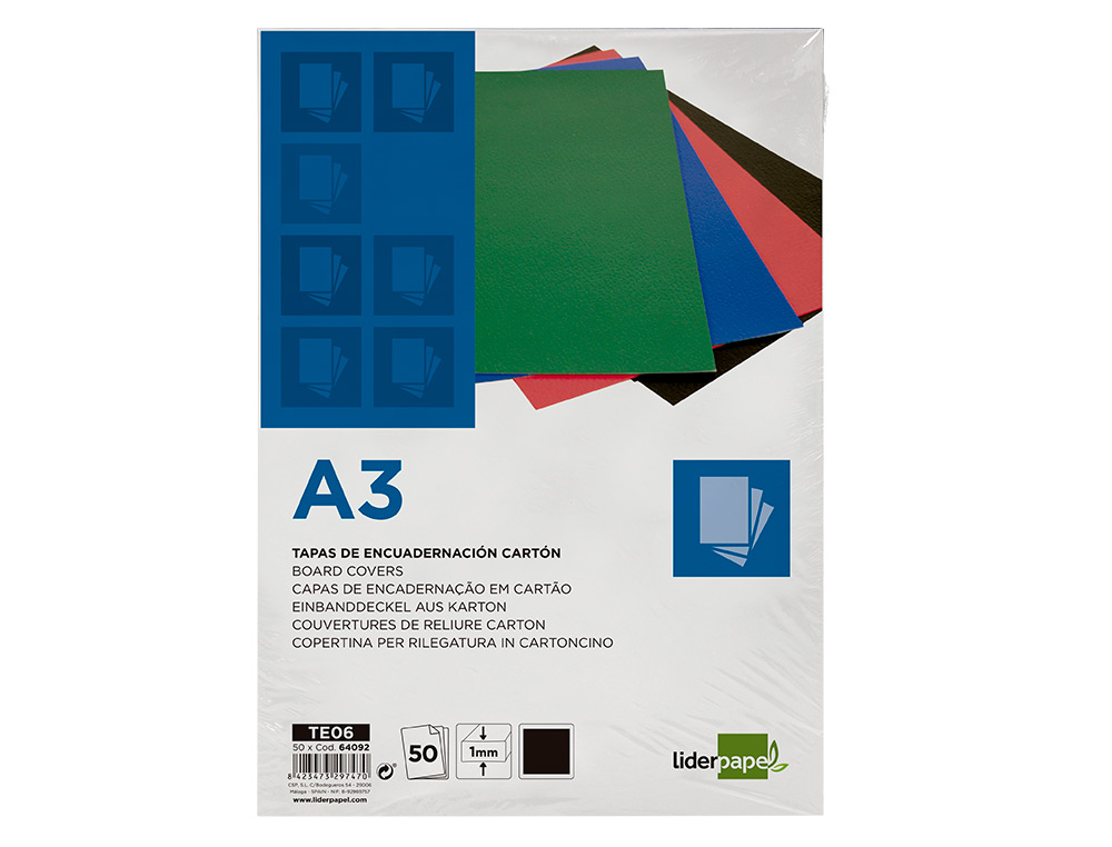 TAPA ENCUADERNACION LIDERPAPEL CARTON A3 1MM NEGRA PAQUETE DE 50 UNIDADES