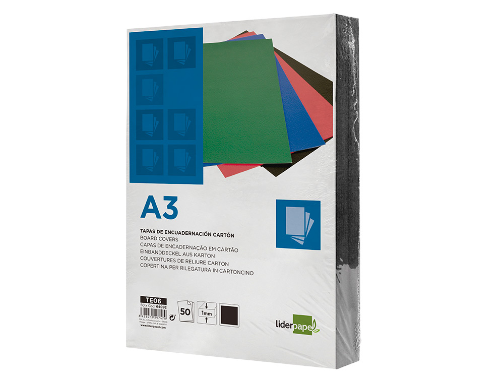 TAPA ENCUADERNACION LIDERPAPEL CARTON A3 1MM NEGRA PAQUETE DE 50 UNIDADES
