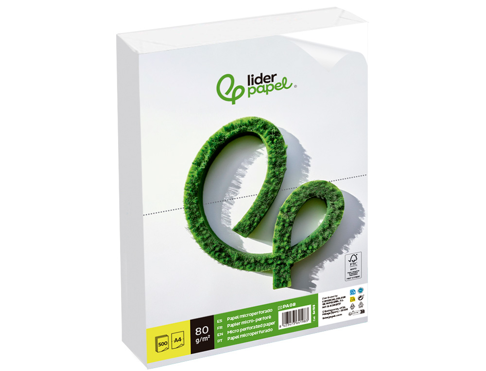 PAPEL LIDERPAPEL A4 80G/M2 LISO MICROPERFORADO EN DOS PARTES IGUALES PAQUETE DE 500 HOJAS FSC