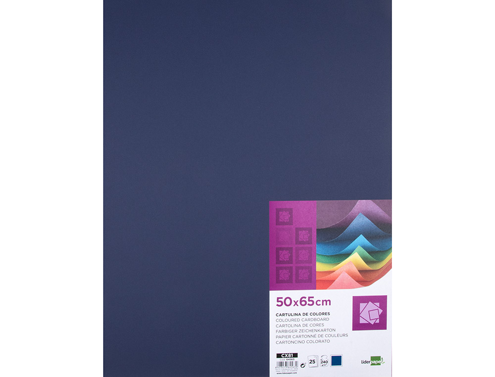 CARTULINA LIDERPAPEL 50X65 CM 240G/M2 AZUL ZAFIRO PAQUETE DE 25 HOJAS